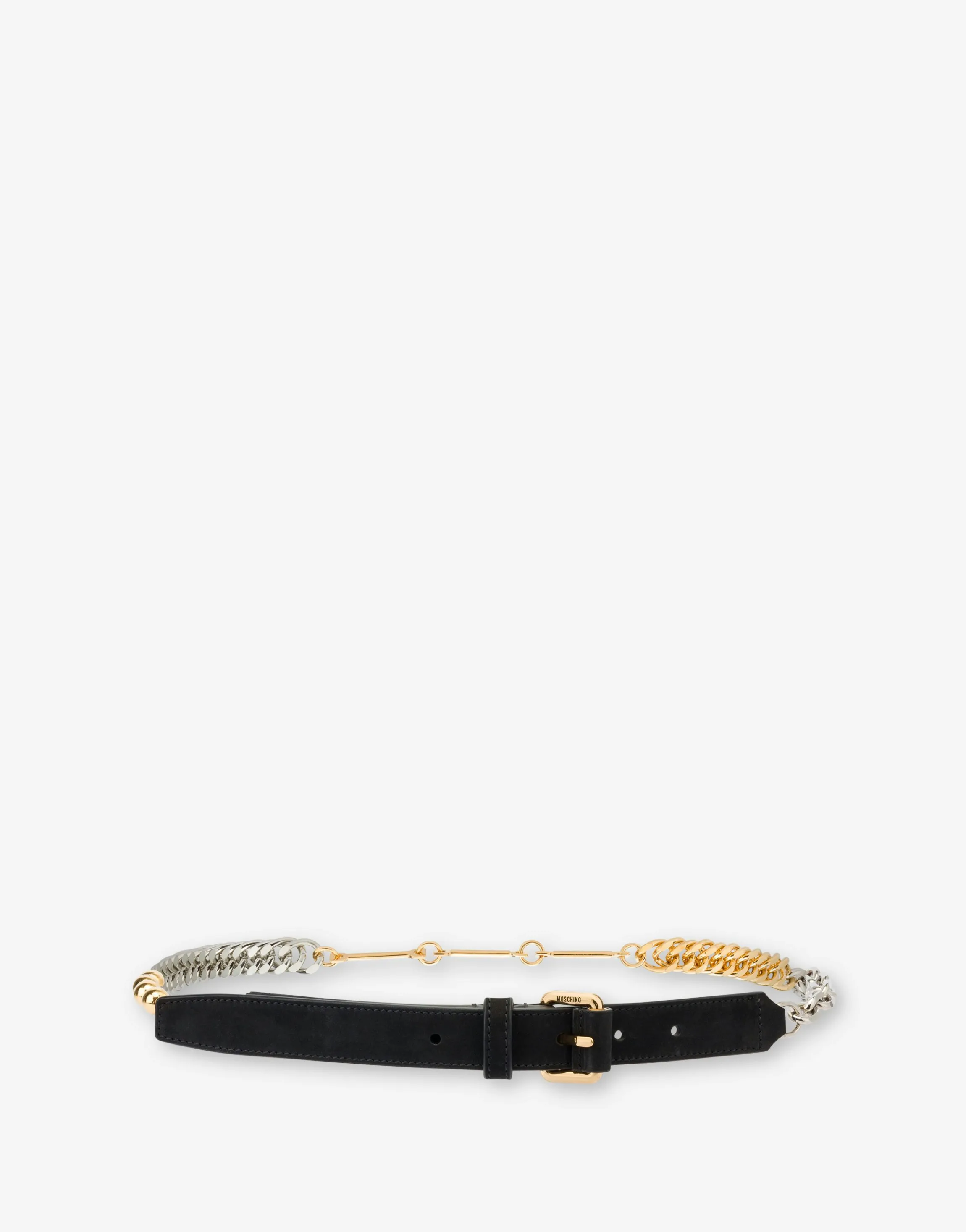 Calfskin belt with chains