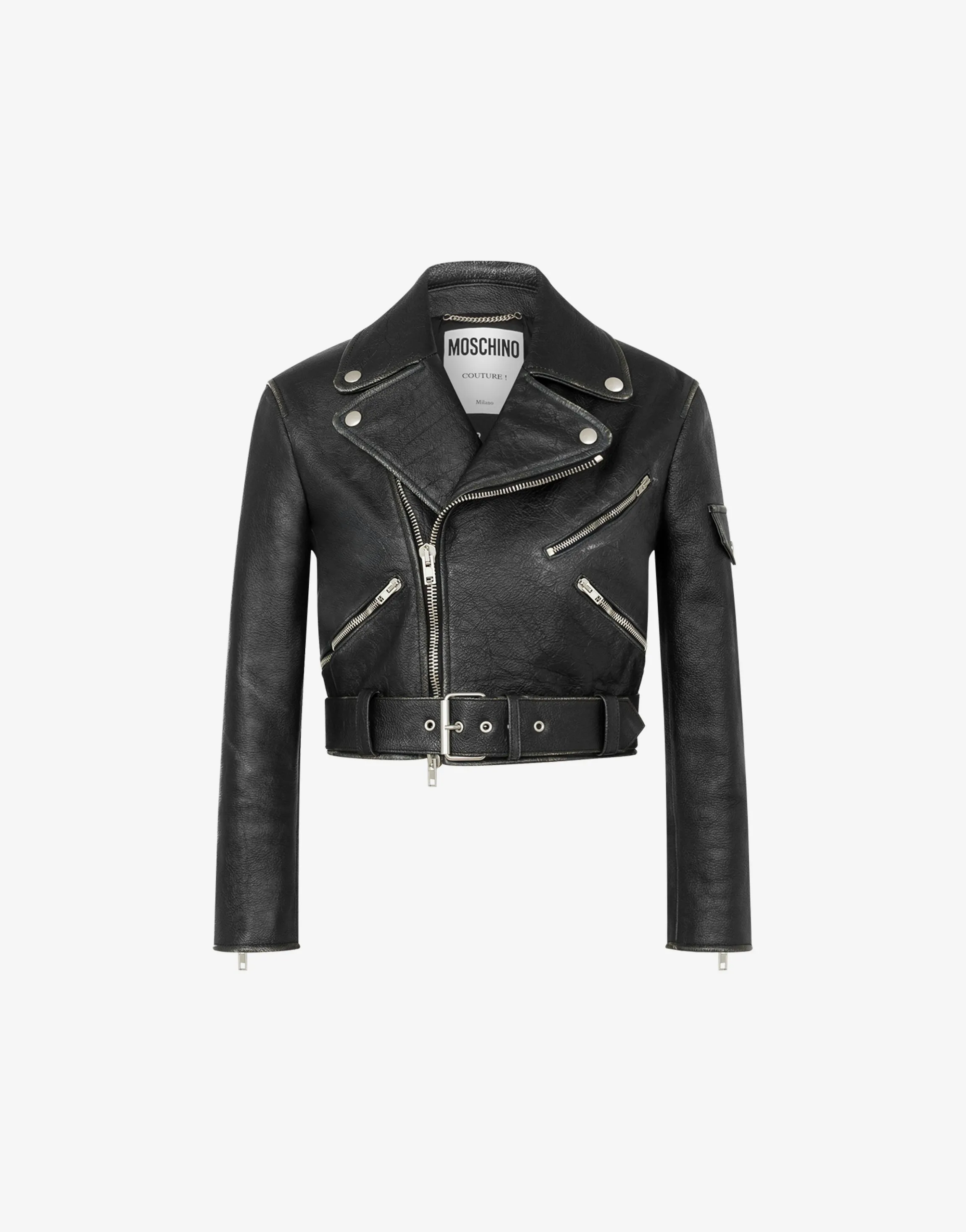 Cropped biker jacket in heavy nappa leather