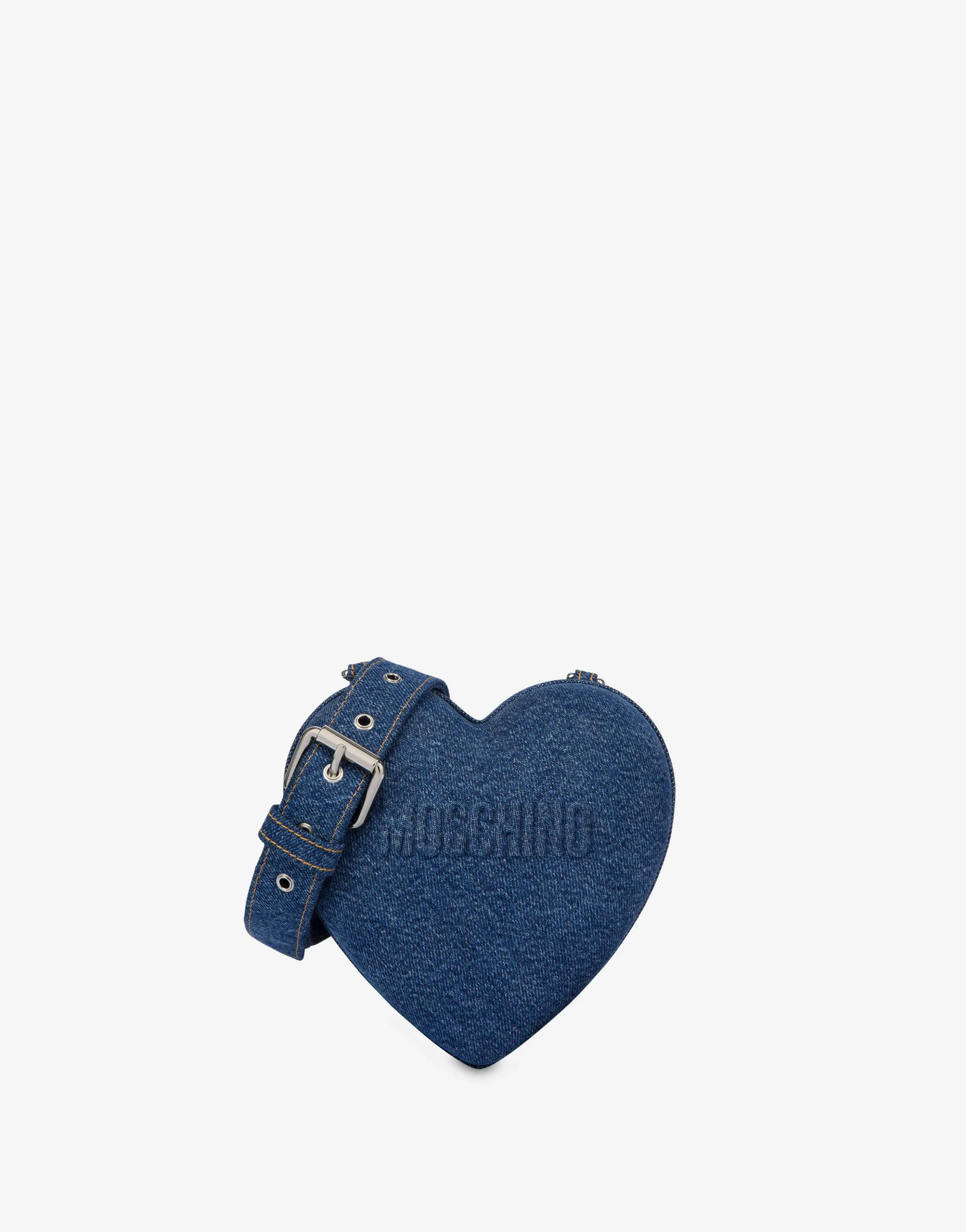 Denim Moschino Heartbeat bag with logo