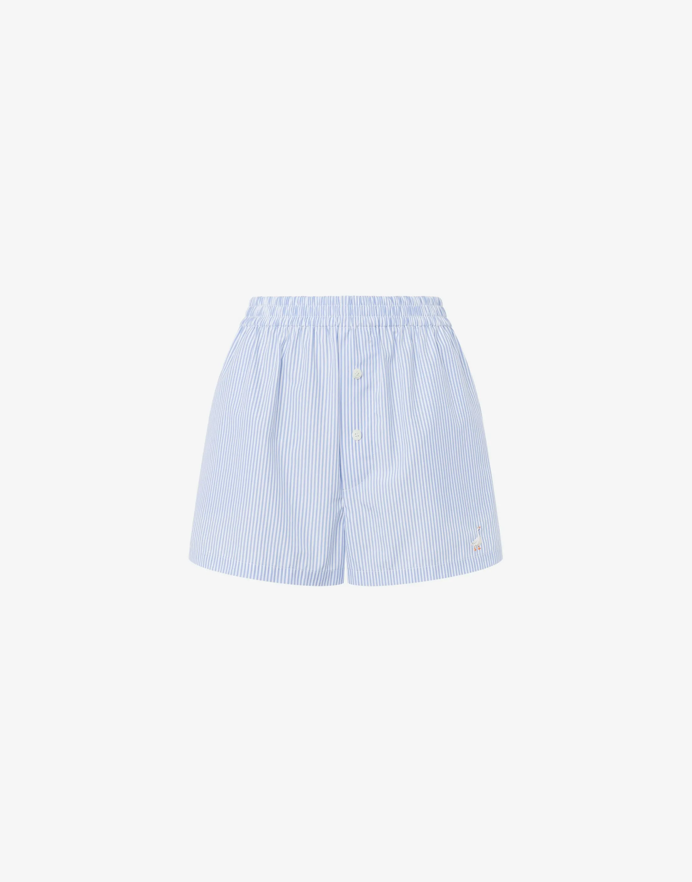 Striped Poplin Shorts Goose Embroidery